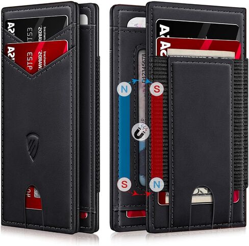 RUNBOX Slim Wallet for Men with Magnetic Closure, Leather Front Pocket RFID Blocking Bifold Holds 9-13 Cards, Card Holder with ID Window & Stretchable Cash Pocket, Gift for Him in Kuwait