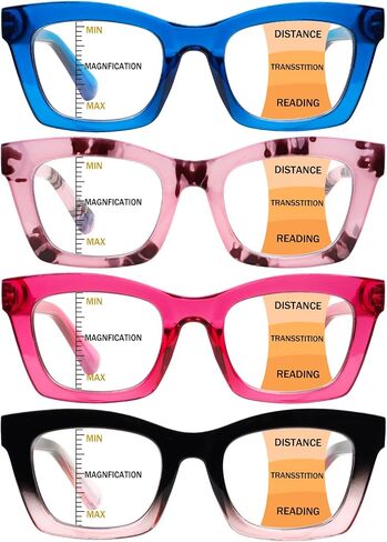 4 Pack Progressive Multifocus Reading Glasses for Women Men Blue Light Blocking Readers with Spring Hinge in Saudi Arabia