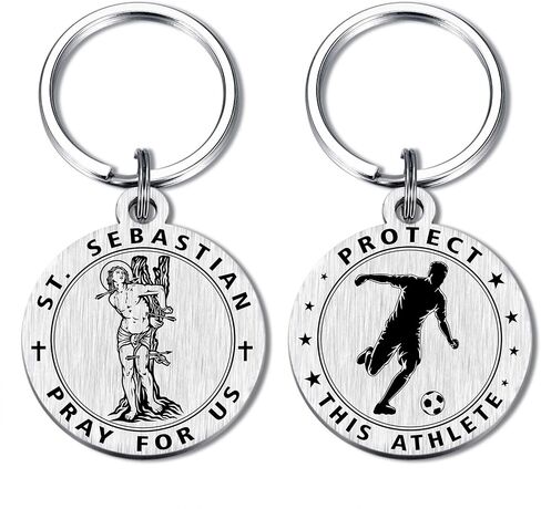Emideary St. Sebastian Gifts - Protect This Soccer Wrestling Baseball Basketball Running Athletes Keychain for Men Him Teens in Saudi Arabia