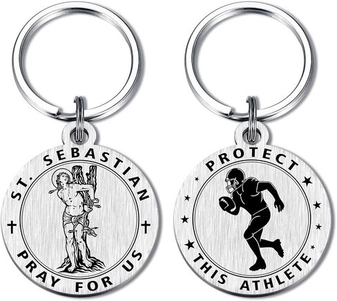 Emideary St. Sebastian Gifts - Protect This Soccer Wrestling Baseball Basketball Running Athletes Keychain for Men Him Teens in Saudi Arabia