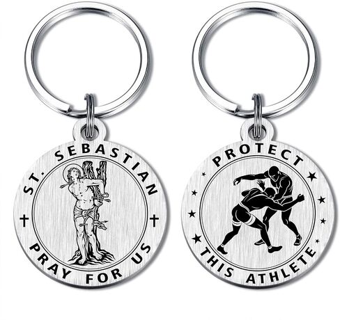 Emideary St. Sebastian Gifts - Protect This Soccer Wrestling Baseball Basketball Running Athletes Keychain for Men Him Teens in Saudi Arabia