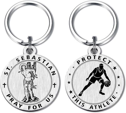 Emideary St. Sebastian Gifts - Protect This Soccer Wrestling Baseball Basketball Running Athletes Keychain for Men Him Teens in Saudi Arabia