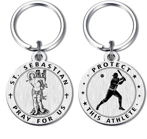 Emideary St. Sebastian Gifts - Protect This Soccer Wrestling Baseball Basketball Running Athletes Keychain for Men Him Teens in Saudi Arabia