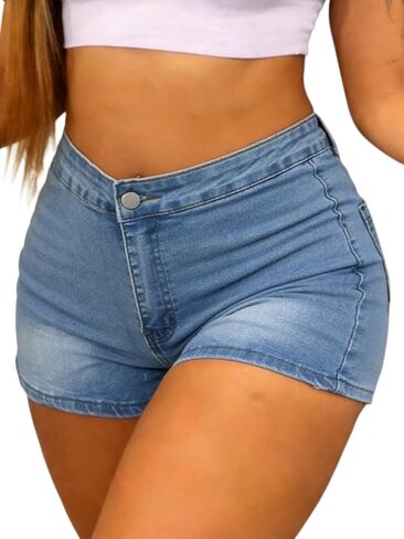 Denim Shorts for Women High Waisted Stretchy Sexy Slim Fit Butt-Lifting Summer Jean Shorts in Kuwait