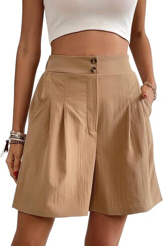 NASUN Women's Shorts for Work Elastic High Waist Bermuda Shorts Wide Leg Summer Casual Lounge Short with Pockets Brown in Saudi Arabia