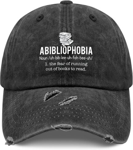 ABIBLIOPHOBIA، الخوف من نفاد الكتب التي يجب قراءتها. قبعات للنساء قبعة بيسبول مغسولة منخفضة المظهر in Kuwait