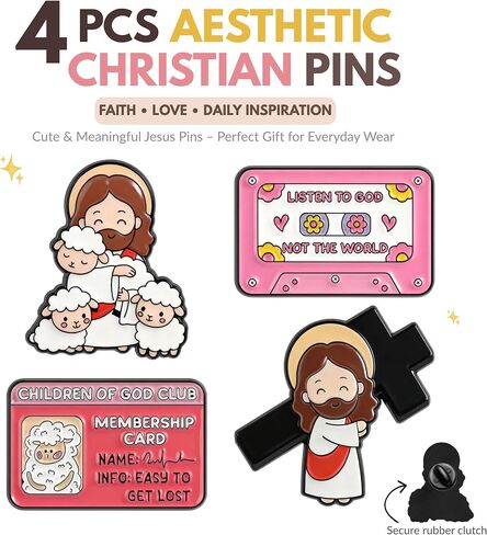 4Pcs Aesthetic Jesus Enamel Pins Set - Creative Christian Religious Lapel Pins for Women & Men - Decorative Bible Verse Brooches for Backpacks, Tote Bags, Jackets - Unique Faith Inspired Gifts in Saudi Arabia