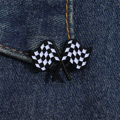 Racing Flag Enamel Pin Black and White Checkerboard Badge Clothing Hats Bags Decoration in Saudi Arabia
