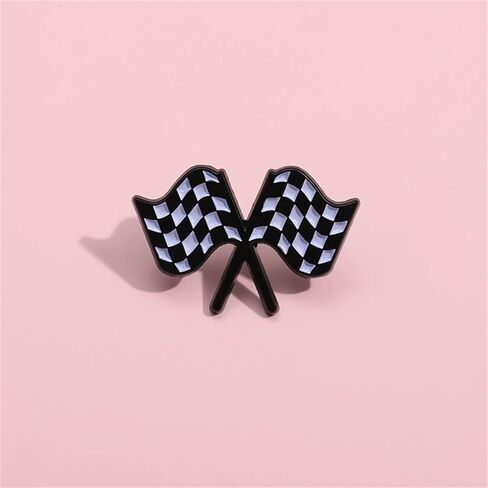 Racing Flag Enamel Pin Black and White Checkerboard Badge Clothing Hats Bags Decoration in Saudi Arabia