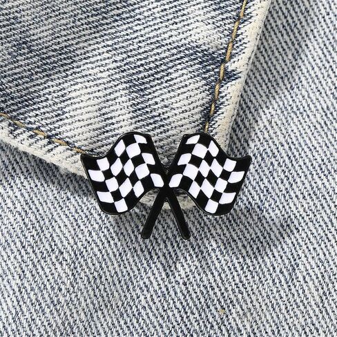 Racing Flag Enamel Pin Black and White Checkerboard Badge Clothing Hats Bags Decoration in Saudi Arabia