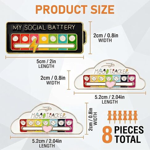 8 Pcs Social Battery Slider Pin,My Social Battery Pin,Social Battery Brooch,Mood For Backpacks, Tote Bags & Hats, Heartwarming Gifts For Colleagues & Friends in Saudi Arabia