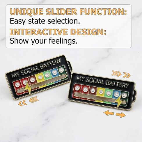 8 Pcs Social Battery Slider Pin,My Social Battery Pin,Social Battery Brooch,Mood For Backpacks, Tote Bags & Hats, Heartwarming Gifts For Colleagues & Friends in Saudi Arabia