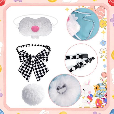 5 PCS White Rabbit Costume Set Bunny Dress Up Accessory Kit Bunny Ears Headband Clock Necklace Bowtie Tail Nose for Easter Halloween Dress Up in Saudi Arabia