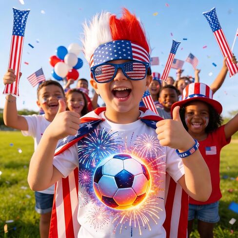 USA Fan Accessories Kit – 7 Piece Patriotic Fan Gear for World Cup 2026, Soccer Game Day, 4th of July & Independence Day, American Flag, Inflatable Thunder Sticks, Faux Hair Headband, Sunglasses, Bracelet & Drawstring Bag in Saudi Arabia
