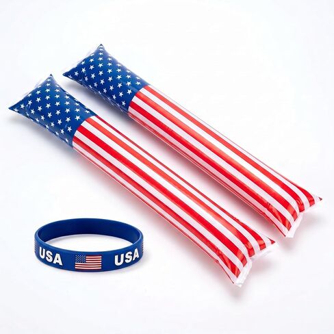 USA Fan Accessories Kit – 7 Piece Patriotic Fan Gear for World Cup 2026, Soccer Game Day, 4th of July & Independence Day, American Flag, Inflatable Thunder Sticks, Faux Hair Headband, Sunglasses, Bracelet & Drawstring Bag in Saudi Arabia