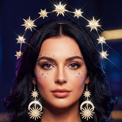 مجموعة Sixexey Halo Crown Set Golden Goddess Halo Tiara Mary خوذة الزفاف الزفاف عقال الأقراط السماوية تأثيري حلي الملحقات للنساء in Kuwait