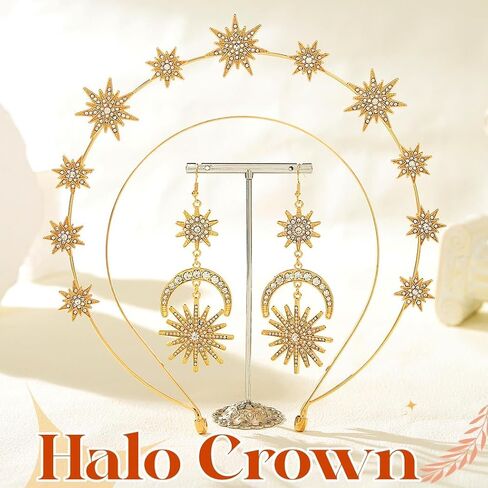 مجموعة Sixexey Halo Crown Set Golden Goddess Halo Tiara Mary خوذة الزفاف الزفاف عقال الأقراط السماوية تأثيري حلي الملحقات للنساء in Kuwait