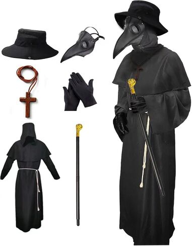 Nicexx Plague Doctor Costume Halloween Costumes for Adults Men Plague Dr Outfit 6 in 1 Set in Saudi Arabia