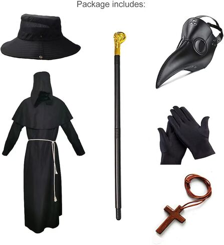 Nicexx Plague Doctor Costume Halloween Costumes for Adults Men Plague Dr Outfit 6 in 1 Set in Saudi Arabia