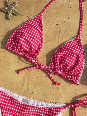 Women's Triangle String Bikini Sets Two Piece Halter Swimsuits Tie Lace Trim Cheeky Bathing Suits Swimwear in Saudi Arabia