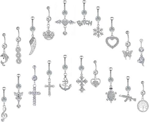 20 Pcs Belly Button Navel Rings Surgical Stainless Steel Piercing Jewelry 14Ga 10mm For Women in Saudi Arabia