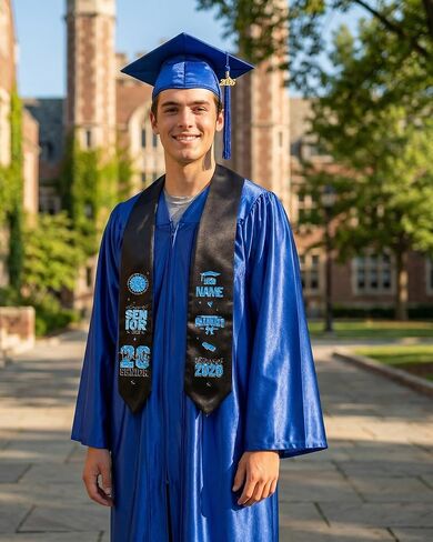 CRASHOT Graduation Cap and Gown 2026, Unisex Shiny Uniforms, Includes Stole, Tassel Charm & 9 PCS Heat Transfer Decals for College High School Graduate(Blue 51) in Kuwait