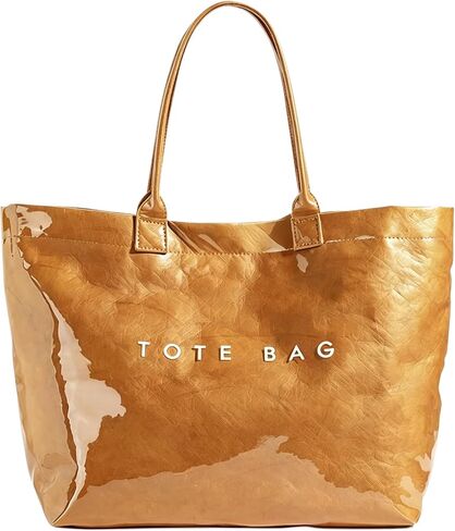 Women's PVC Tote Bag Kraft Paper Work Handbag Wipeable Plastic Purse with Top Handle for Beach Travel in Saudi Arabia