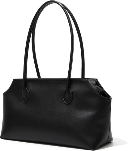 Black Large Capacity Tote Bag for Women Faux Leather Material Simple Fashion Shoulder Bag for Daily Commuting Travel in Kuwait