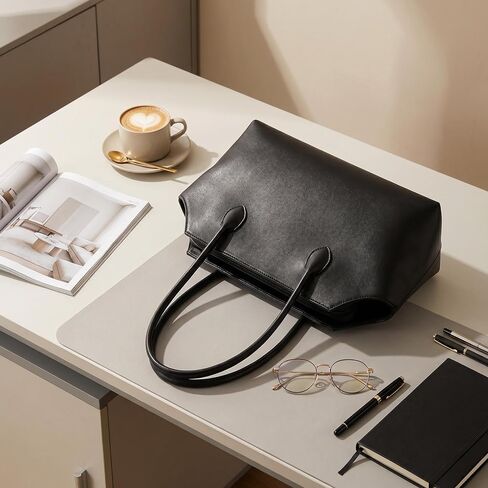 Black Large Capacity Tote Bag for Women Faux Leather Material Simple Fashion Shoulder Bag for Daily Commuting Travel in Kuwait