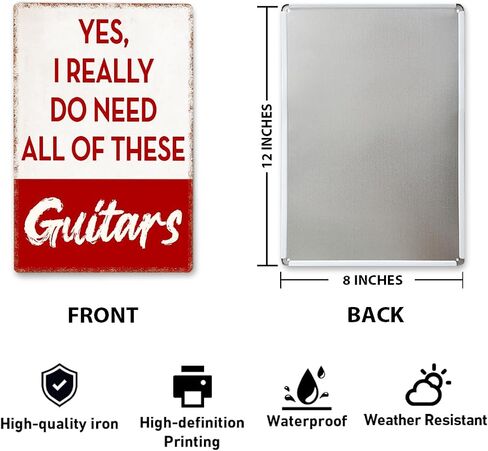 Funny Guitars Metal Sign, Gifts for Guitar Players Musician, Vintage Music Room Wall Art Decor for Home Office Music Room Bedroom Man Cave 12 x 8 Inches in Saudi Arabia