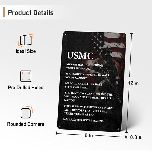KAIMKEART USMC Wall Art Decor - Metal Sign with Marine Corps Creed - Home-Office-Military Decor - 8 x 12 Inches - Gift for Marines and Veterans - Semper Fi - Oorah! in Saudi Arabia