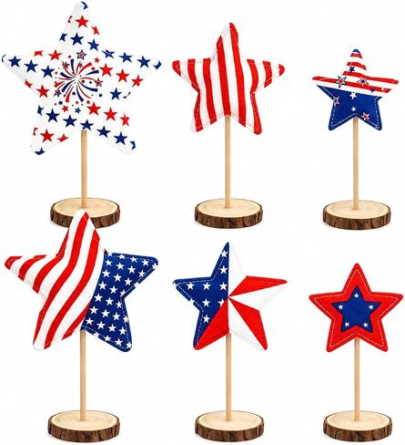 6Pcs 4th of July Table Decorations Set - Double Sided Star Patriotic Decorations, Memorial Day Red White and Blue Table Decorations for Indoor Outdoor Home Office Shelf Tiered Tray in Saudi Arabia
