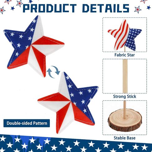 6Pcs 4th of July Table Decorations Set - Double Sided Star Patriotic Decorations, Memorial Day Red White and Blue Table Decorations for Indoor Outdoor Home Office Shelf Tiered Tray in Saudi Arabia