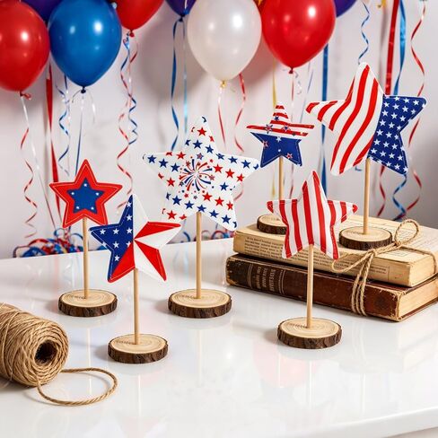 6Pcs 4th of July Table Decorations Set - Double Sided Star Patriotic Decorations, Memorial Day Red White and Blue Table Decorations for Indoor Outdoor Home Office Shelf Tiered Tray in Saudi Arabia