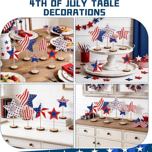 6Pcs 4th of July Table Decorations Set - Double Sided Star Patriotic Decorations, Memorial Day Red White and Blue Table Decorations for Indoor Outdoor Home Office Shelf Tiered Tray in Saudi Arabia