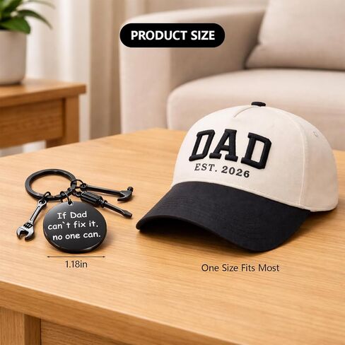 Dad Hats, Gifts for Men, 2 PCS Set Baseball Cap and Keychain Set, Outdoor Sports Protection, Casual Daily Wear, Special Occasion Celebrations White in Saudi Arabia