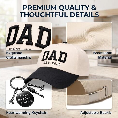 Dad Hats, Gifts for Men, 2 PCS Set Baseball Cap and Keychain Set, Outdoor Sports Protection, Casual Daily Wear, Special Occasion Celebrations White in Saudi Arabia