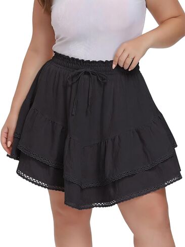 Women's Plus Size Ruffle Mini Skirt High Waisted Flowy Tiered Short Skirts with Pockets for Casual in Saudi Arabia