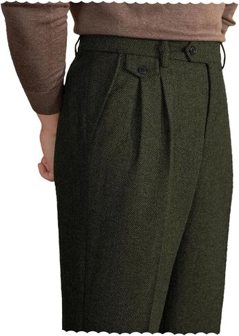 Mens Pants Tweed Herringbone Vintage Dress Pant Trousers Regular Fit Suit Pants for Men in Kuwait