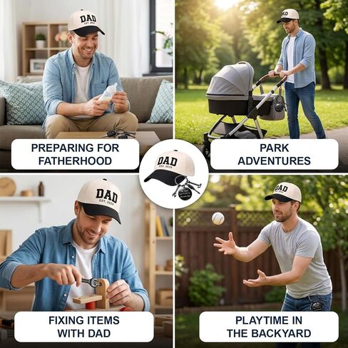 Dad Hats, Gifts for Men, 2 PCS Set Baseball Cap and Keychain Set, Outdoor Sports Protection, Casual Daily Wear, Special Occasion Celebrations White in Saudi Arabia