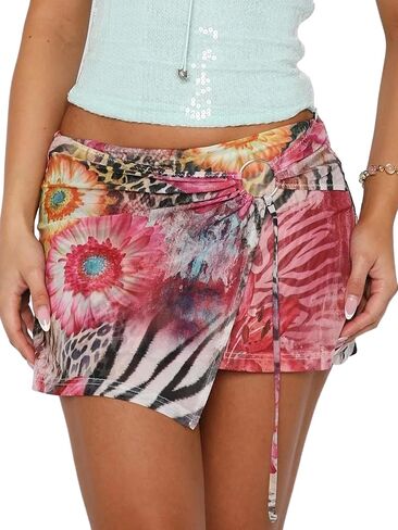 Women's Floral Wrap-Style Mini Skirt Boho Stretchy Elastic Waist Summer Vacation Skirt in Kuwait