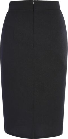Women High Waisted Pencil Skirt Knee Length Bodycon Work Office Skirt with Decorative Gold Buttons in Kuwait