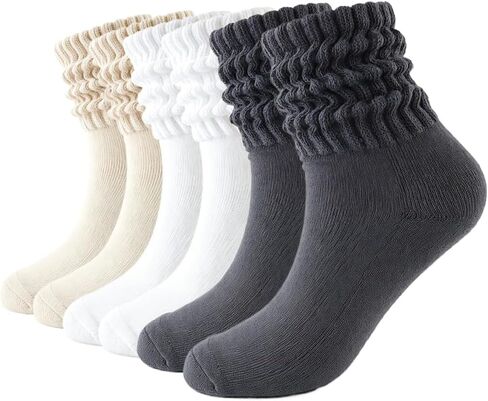 Yanlan Women's Crew Slouch Socks Retro Scrunch Soft Solid Ankle Socks Size 5-11 Gift for Women in Saudi Arabia