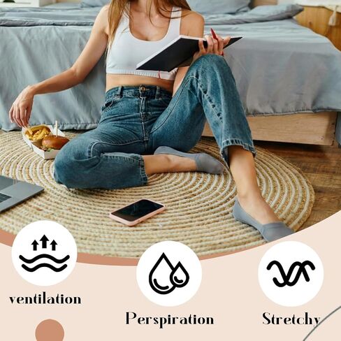 8 Pairs No Show Socks for Women, Thin Non Slip Low Cut Socks Silky Invisible Liner Socks for Flats Loafers US 5-8 in Kuwait