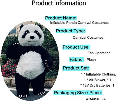Giant Inflatable Panda Costume for Adults, Premium Furry Plush Mascot Suit, Blow Up Animal Outfit for Halloween, Party, Carnival, Cosplay & Events（Without Battery） in Saudi Arabia