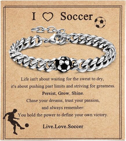 Soccer Bracelet Accessories for Teens Boys Kids, Stainless Steel Cuban Link Bracelet Adjustable, Soccer Gifts for Boys 8-12+ Year Old Son Grandson Birthday Graduation Gifts in Saudi Arabia