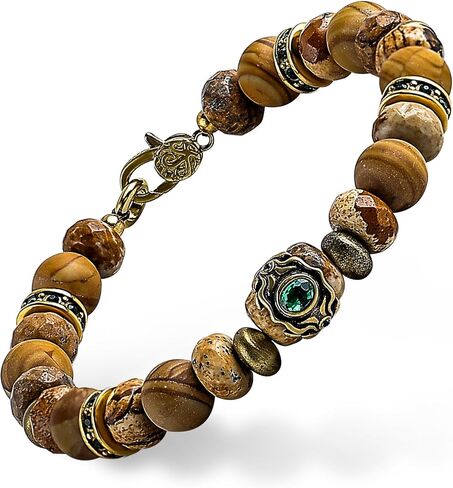 GUXI-Dawnlight Natural Gemstone Semi Precious Picture Jasper Bracelets for Men Handmade 8mm Wood Grain Stone Beaded Bracelets Men Gifts for Birthday in Saudi Arabia