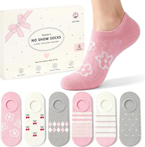 Toes Home Cotton No Show Socks Womens, Low Cut Invisible Socks for Women, Short Ankle Casual Thin Sock, Womens Gifts 6 Pairs in Kuwait