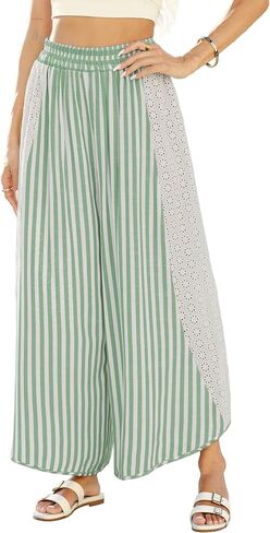 LIWEIKE Womens Summer Palazzo Pants Casual Loose Striped Wide Leg Pants Elastic Waist Lounge Trousers in Saudi Arabia
