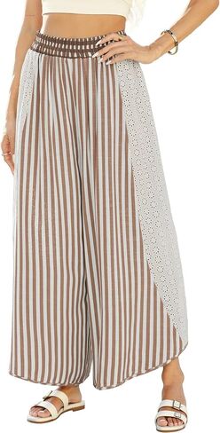 LIWEIKE Womens Summer Palazzo Pants Casual Loose Striped Wide Leg Pants Elastic Waist Lounge Trousers in Saudi Arabia